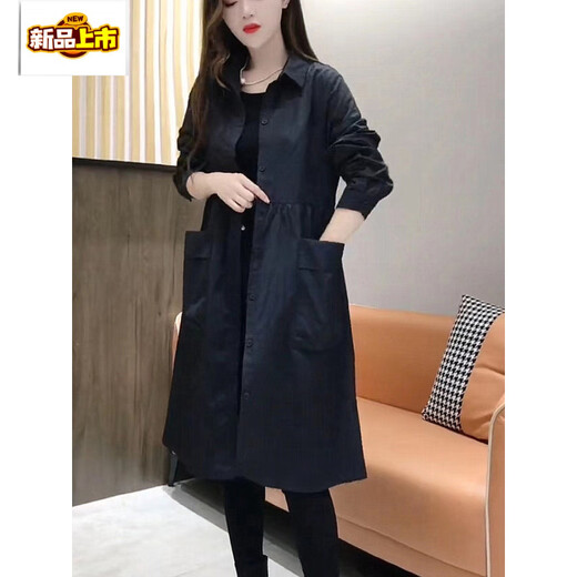 Chujing Casual Temperament Mid-Length Windbreaker Women's 2025 New Korean Style Loose Fashionable Western Style Versatile Thin Jacket + Black + New Spring and Autumn Windbreaker M Recommended Weight 95-120 Jin Jin is equal to 0.5 kg