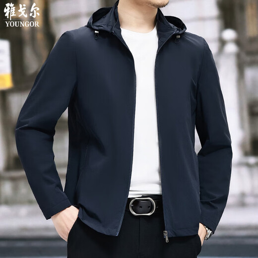 MAYOR雅戈尔夹克外套男2024春秋季商务休闲男士高端潮流轻薄连帽茄克衫 卡其  NLD-XY9731 L 175/50