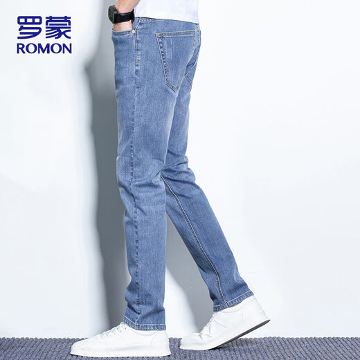 罗蒙（ROMON）牛仔裤男夏季直筒裤子男士长裤休闲通勤男裤 蓝色 32