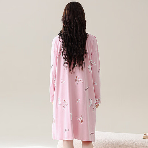 
Wutong Sifu 100 cotton nightgown for women with breast pad Pure cotton Spring and Autumn Long Sleeve Dress Full Cotton Outside Wear Korean Summer Pajama Home Clothes 9906 (with breast pad) XL [100% cotton, recommended 120-140 Jin [Jin equals 0.5 kg]]