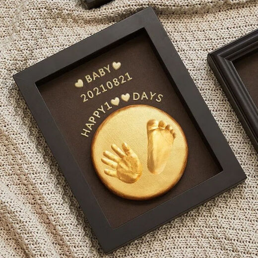 Full Moon Baby Hands and Footprints Mud and Fetal Hair Commemoration Hundred Days Hands and Footprints Commemorative Photo Frame Baby Newborn Hands and Footprints 12-inch Walnut Year of the Snake Exclusive Warm Light