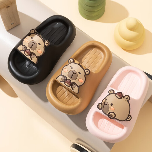 Miaoyoutong children's slippers boys and girls soft-soled indoor poop-feeling slippers baby non-slip bathing bathroom slippers summer Capibala/dark brown 15.5 (24-25 yards) inner length about 15.5cm