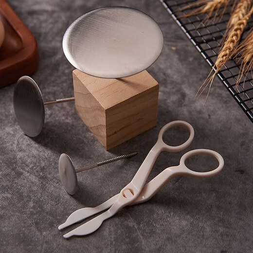 FANCYCHIC Korean stainless steel decorating nail holder stick flower holder scissors wooden stake base cream mouth bag baking set full set of tools wooden stake + large nails + decorating paper + decorating scissors + 1 flower