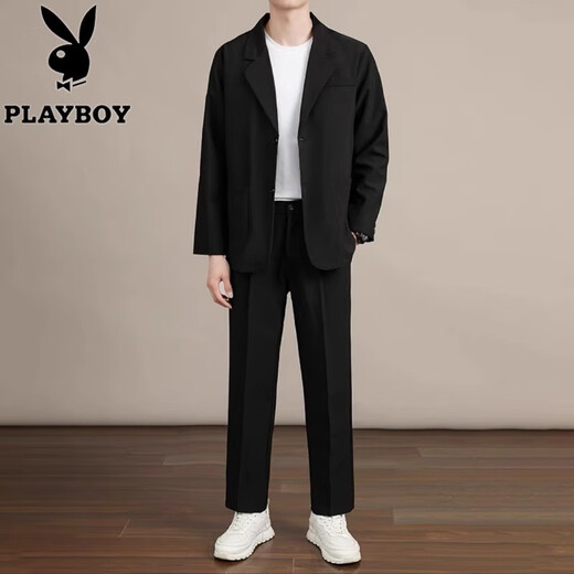 Playboy business draped casual suit suit men's loose Korean style jacket spring, autumn and winter handsome handsome suit jacket black trousers suit S size 95-115Jin Jin is equal to 0.5 kg