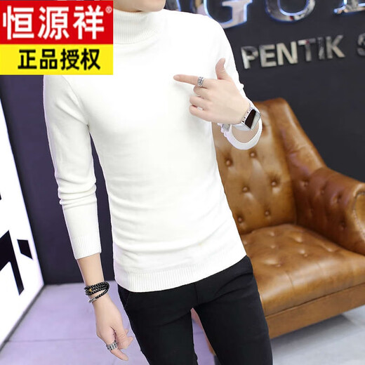 Hengyuanxiang otoño e invierno tortuga blanca para hombres suéter de cuello de cuello coreano de estilo coreano más terciopelo