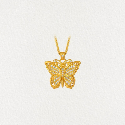 Double Butterfly Sand Gold Necklace Female Butterfly Wish Clavicle Chain Pendant Light Luxury Simulated Gold Color 999 Necklace Does Not Fade Butterfly Necklace