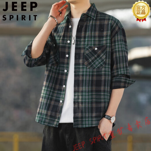 Jeep Spirit Retro a cuadros Retro Camisa de manga larga para hombres y mujeres Primavera y otoño 2025 Nuevo trabajo de trabajo coreano de la camisa tendencia K12109 Caki M