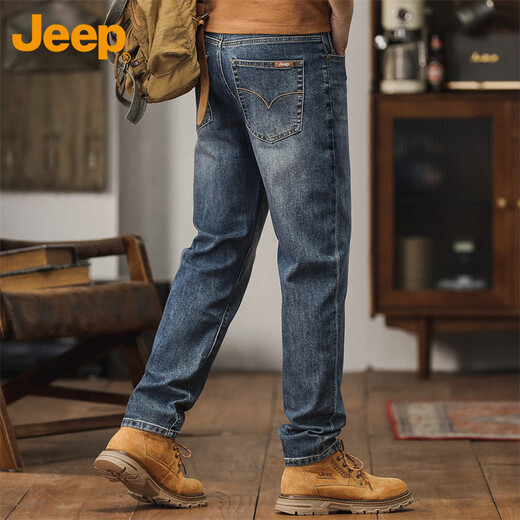 JEEP Jeep Jeans Men's Autumn and Winter Loose Casual Pants Men's Trendy Versatile Straight Men's Pants Blue 34