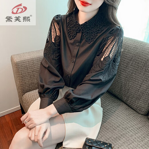 黛芙熙刺绣棉衬衫女2025年秋装新款时尚绣花白色衬衣宽松百搭长袖上衣 CY9227 白色 L 【建议111-120斤】