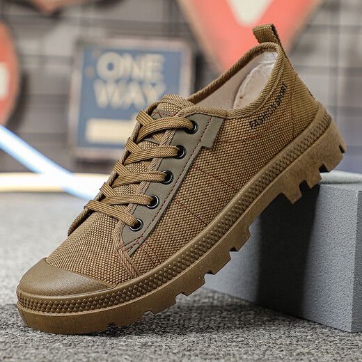 Tushilong 3522 genuine Martin shoes men's non-slip wear-resistant work shoes low top hiking shoes fashionable Liberation shoes casual construction site shoes khaki 41