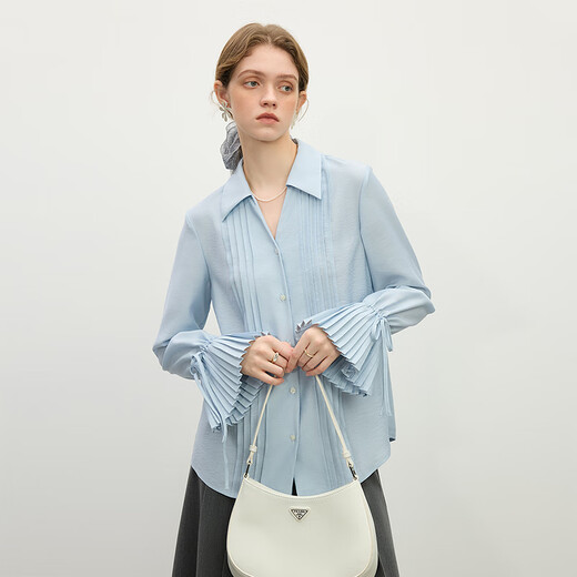 Фанат Silan en nanfa Qianjin French Design Rush Women's Women's 2025 Spring Clothing Корейский стиль розовый V-образный рубашка 11150 небо синий s