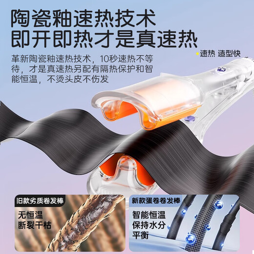 LUKISU German technology egg roll curling iron negative ion hair care does not hurt hair ripples French wool egg egg curling iron splint fluffy curl artifact long-lasting styling Recommended for short hair, medium and long hair 28MM-32MM medium and large curls丨 800 million hydrating negative ions for hair care丨birthday gift for girlfriend girlfriend wife