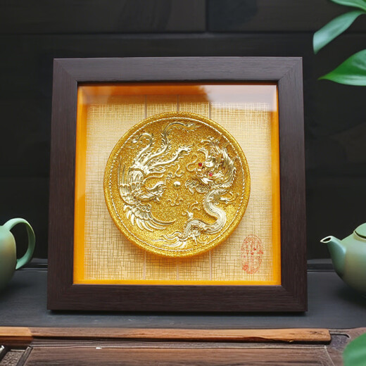 厦门漆线雕特色工艺品龙凤金箔盘子定制乔迁送礼品公司周年纪念品 金色龙凤