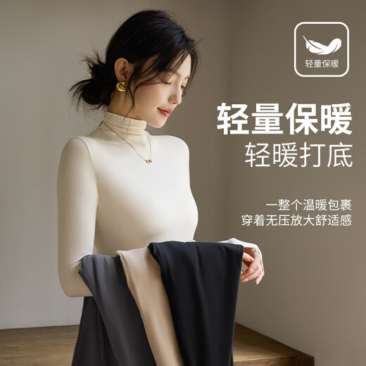 Langsha turtleneck bottoming shirt for women with warm and close-fitting spring and summer antibacterial and anti-mite black long-sleeved T-shirt brushed thermal top