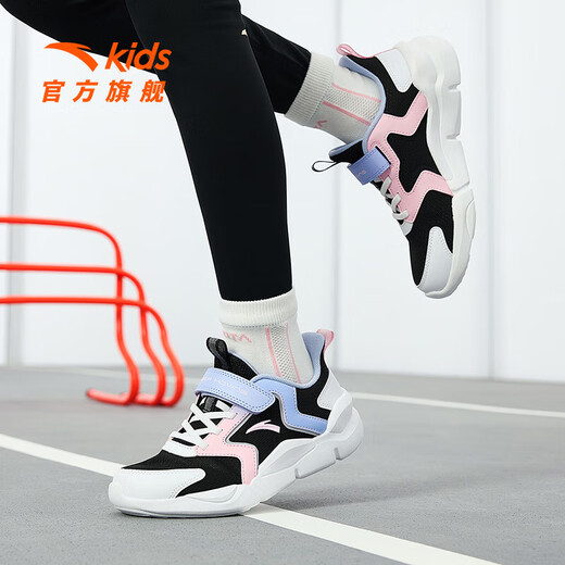 
Anta children's sports shoes for girls' shoes for 2025 spring new product mesh breathable Velcro soft bottom energy running shoes black/pool blue/cute powder-4 36