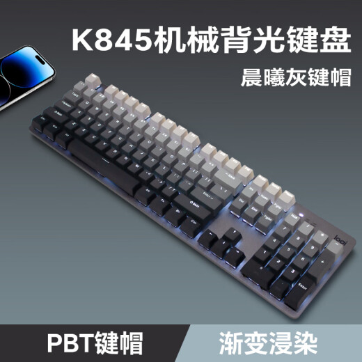 Logitech K845 mechanical keyboard, wired keyboard, office computer typing keyboard, e-sports games, full-size personalized custom keycaps, Logitech K845 blue axis, morning gray

