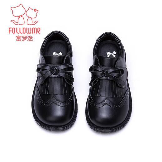 Fuluo Mi Girls Genuine Leather Shoes Spring and Autumn British Style Performance Fashion Shoes Children's Black Breathable Shoes Black 29
