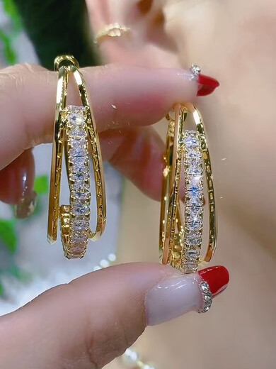 映棠s925银针复古耳圈女港风气质新款百搭耳环小众精致高端法式耳饰品 1349#(金色)复古耳圈