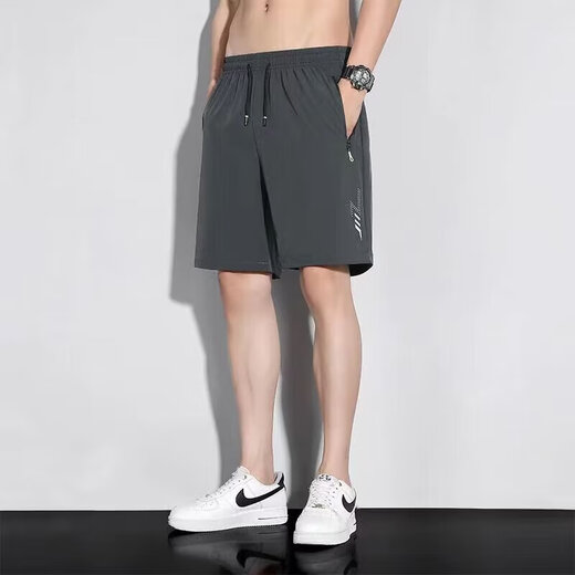 Kefeiwo Shorts Herren-Sommermodemarke Thin Ice Seide Schnelltrocknen lässige Sporthosen Lose atmungsaktive Fitness Fünf-Minuten-Fitness Bai-K723 Grau (Ice Seide Cool Shorts) m (empfohlenes Gewicht 85-95 Jin [Jin gleich 0,5 kg]))