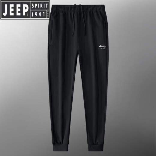 JEEP SPIRIT吉普纯棉运动裤男夏季薄款大码宽松男裤中老年爸爸休闲裤子春秋季 7027直筒黑色 2XL