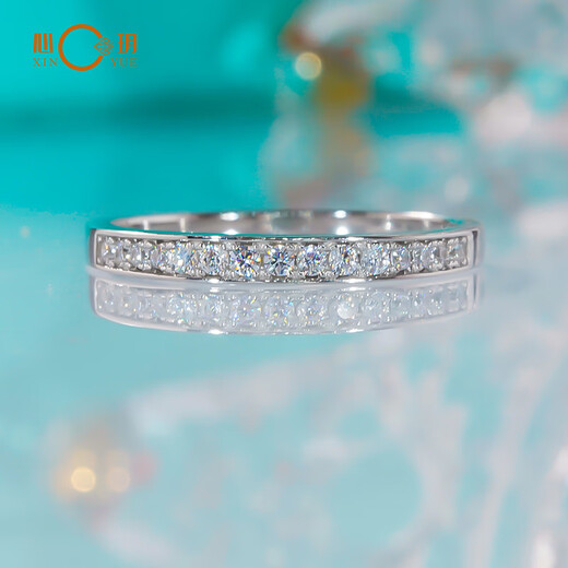 Guanpuge Fat Donglai same style pt950 platinum moissanite row diamond ring PT950 mini version half diamond row ring simple and fashionable No. 8