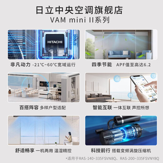 Hitachi (HITACHI) central air conditioner seven horsepower one to six multi-connected eight horsepower first-class energy efficiency hidden household air conditioner VAMmini II series 7 horsepower first-class energy efficiency one to six 180 suitable for four rooms and two living rooms