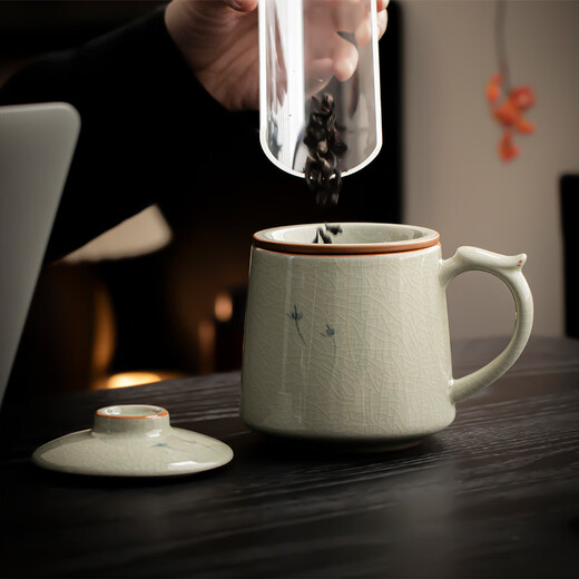 Xiyuanji Ge Kiln hand-painted tea cup ceramic tea separation cup office filter tea cup water cup male and female cup with lid Ge Kiln hand-painted dandelion Qingfeng filter tea cup simple decoration