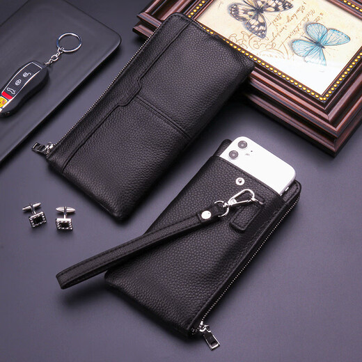 Jinlilai Handbag Men's Men's Men's Long Cuir Small Mandbag Men's Mobile Phone Phone Sac Multi-fonction de grande capacité Hand Hands Black Black