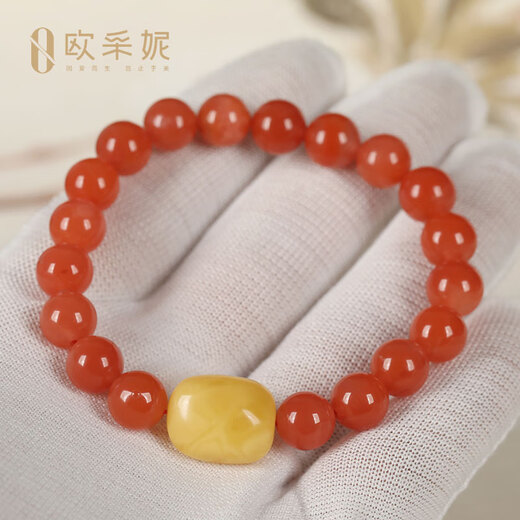 OUCERNY Yangliu Nan Red Agate Bracelet Buddha Bead Full Flesh Persimmon Red Duobao Bracelet for Men and Women with Styled Beeswax Pendant