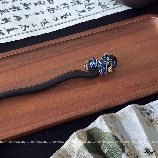 Two Worlds Happy Chinese style black wood high-end hairpin ancient style wooden hairpin horse skirt accessories auspicious cloud hairpin headdress hairpin auspicious cloud hairpin