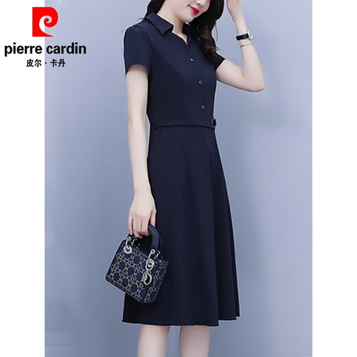 Pierre Cardin Brand Dress Ghiffon Summer 2025 Nuevo temperamento pequeño de gran tamaño y ropa de verano que abraza la cintura 9905 azul marino 4xl recomendado 160-175Jin [Jin iguala 0.5 kg]