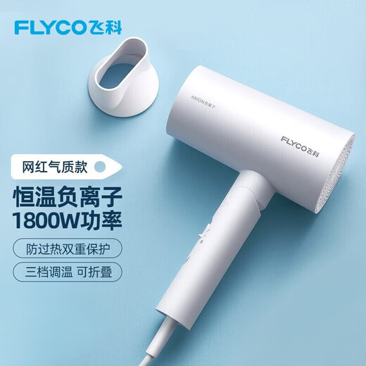 FLYCO high-speed hair dryer household negative ion constant temperature hair care high wind speed drying bass portable dormitory student hair dryer negative ion hair care FH6276 1800W high power