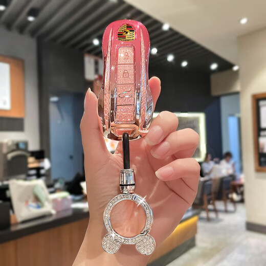 泡普保时捷钥匙套卡宴帕拉梅拉macan玛卡911车帕美922扣壳718女Taycan A款渐变水晶粉米奇圆环扣