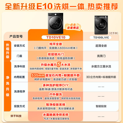 LittleSwan front-loading washing machine fully automatic home ultra-thin fully embedded Xiaowu Mei Qingxiang TD100LVIC recommended to buy the upgraded E10 washing and drying integrated 10kg