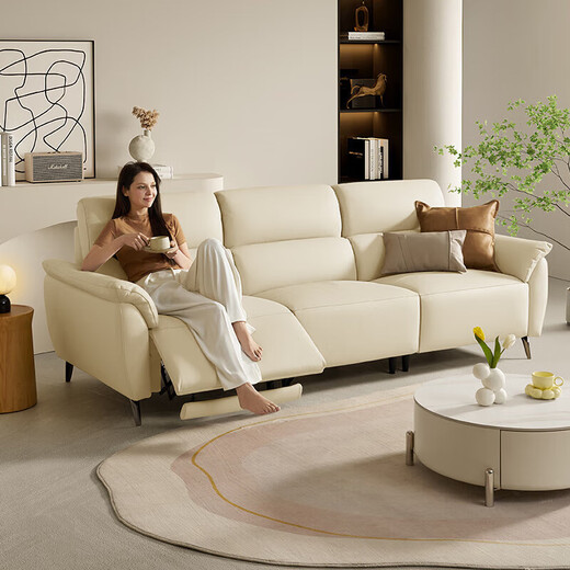 Gujia Home Mobiliario Sofá de cuero funcional simple moderno sofá Sofá Cabeza de backrest Soom Soom Soom 6197 [Glutinoso Rice White] De cuatro personas Right Electric Electric
