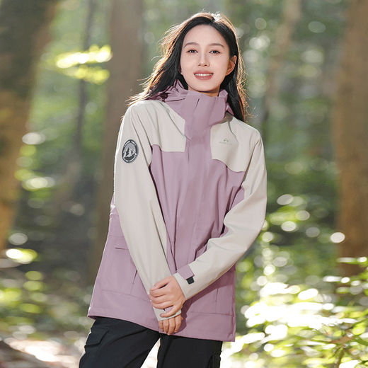 
Tuoluzer outdoor jacket for women three-in-one windproof waterproof jacket for men in autumn and winter couples hiking suit breathable and warm men women's gray-purple-fleece liner S