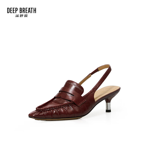 DEEP BREATH Deep Breath Women's Shoes Old Qianfeng Eel Leather Commuter Single Shoes Thin Heel Empty Shoes Women's AX11151 Red 34