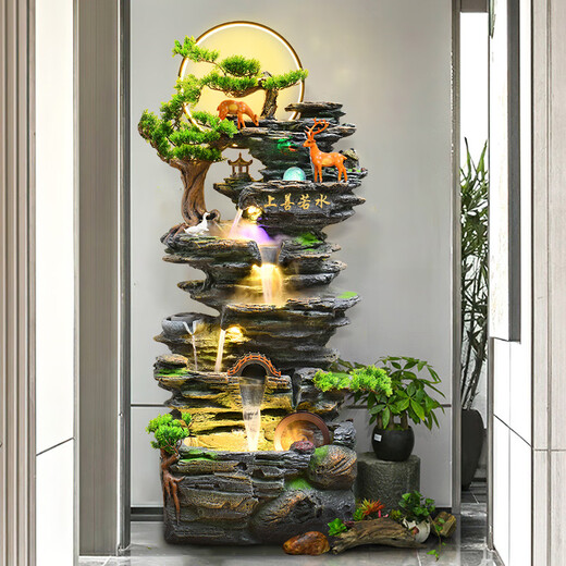 MPPMCK Großer Bodenstockgier fließender Wasserbrunnen Wohnzimmer Büro Büro Feng Shui Wheal Wealth Dekoration Bergkreislauf-Waterscape Ornament 9902s klein 70 cm
