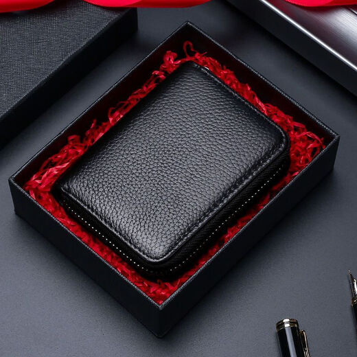 Genuine leather anti-degaussing card holder for men and women, compact anti-theft swiping bank card holder, large capacity multi-functional ID holder, card holder, first layer cowhide, 22 card slots, black card degaussing/anti-degaussing, anti-theft swiping-/anti-degaussing