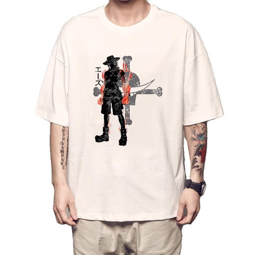 
Zhizhen Male God 2025 new One Piece Luo Luffy T-shirt Men's Cotton Short Sleeve Sanji White Beard Ace Chopper peripheral clothes White F1278 Luffy S