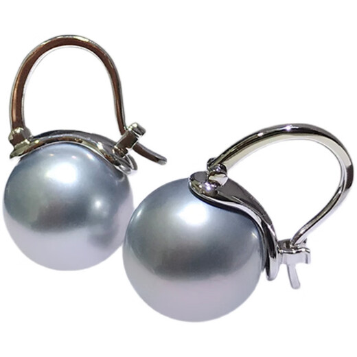 Fujiu Platinum Gray Natural Tahitian Earrings Black Pearl Earrings 18K Gold Dong Qing Same Style Earrings Seawater Pearl Earrings Platinum Gray Pearls 14-14mm