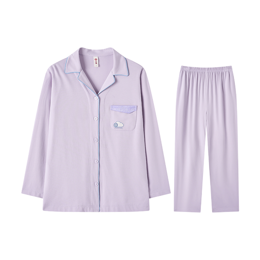 Fen Teng Fen Teng Couple Pajamas Soft Cotton Cotton Fan Chengcheng's Same Style Stars' Same Style 40 Count Cotton Mo Couple's Home Clothes Set Lilac Purple-Women's XL