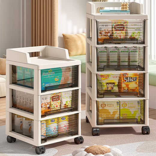 Meichao Storage Cabinet Drawer-type Office Desk Mobile Storage Rack Toy Snack Box Cosmetic Trolley Storage Rack Four-layer Armrest Style + Universal Wheel
