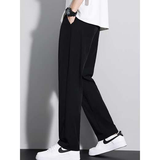 Katu Slim Silk Pantalones para hombres en verano delgada tendencia suelta tendencia suelta Drapea de nueve puntos Sports Sports de pierna ancha Black XL