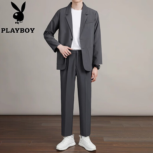 Playboy business draped casual suit suit men's loose Korean style jacket spring, autumn and winter handsome handsome suit jacket black trousers suit S size 95-115Jin Jin is equal to 0.5 kg