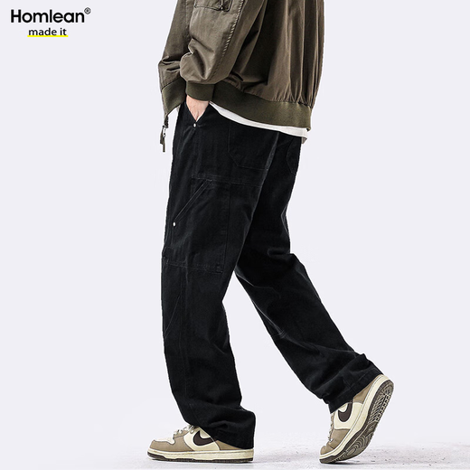 Homlean American Pure Cotton Casual Pants de primavera y verano Nicho de verano Marca de tendencia Ropa Ropa Ropa Long Pantalones HS60 Negro 2xl