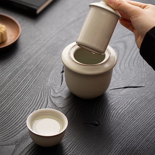 Xi Yuanji Beige Ru Kiln Wine Warmer Set Hot Wine Kettle Household Warming Wine Hot Wine Kettle Ceramic White Wine Yellow Wine Wine Glass Wine Set Beige Ru Kiln Yuanyue Wine Warmer Set (One Pot and One Cup) Simple Pack Base Model