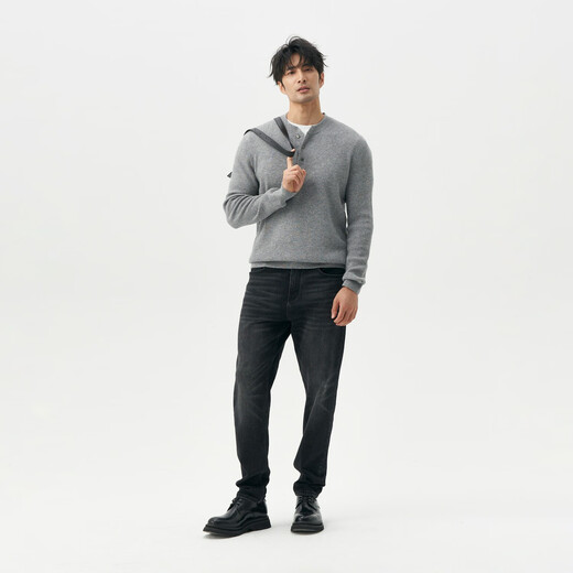 Gray cashmere New Zealand imported superfine merino wool Henry collar cashmere sweater for men gray ready in stock XXS m