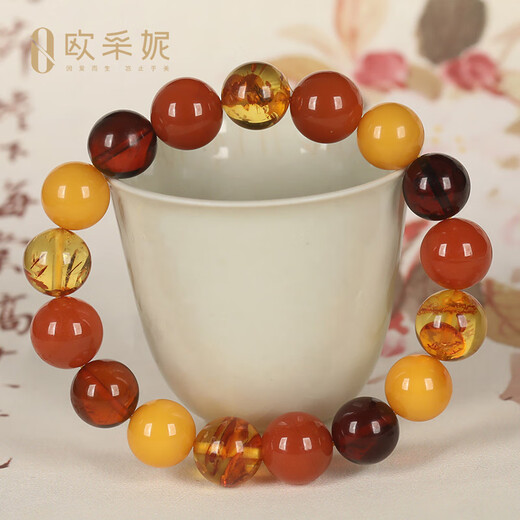 OUCERNY beeswax bracelet natural amber raw stone flower amber southern red agate blood amber multi-treasure bracelet as a gift for my wife and mother