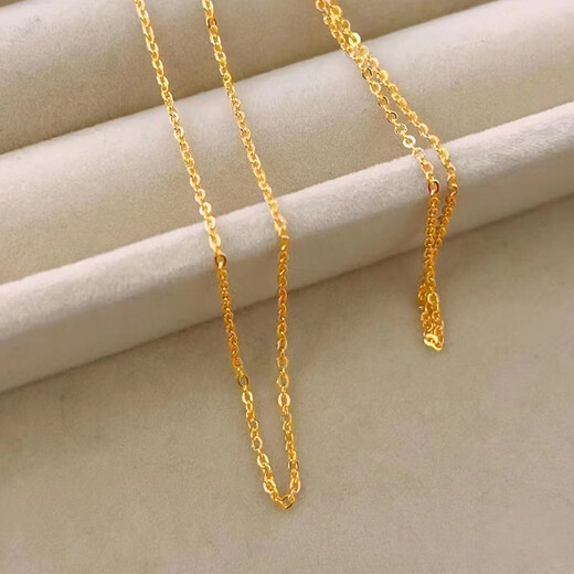 Olevo 18K gold necklace for women, gold color, versatile plain chain, O-shaped chain, pendant chain, clavicle chain, birthday gift, gold color 1.88g42cm